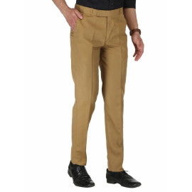 Solid Men Brown Poly Viscose Formal Trouser, Regular Fit
