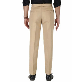 Solid Men Cream Poly Viscose Formal Trouser, Regular Fit