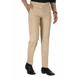 Solid Men Cream Poly Viscose Formal Trouser, Regular Fit