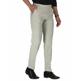 Solid Men White Poly Viscose Formal Trouser, Regular Fit