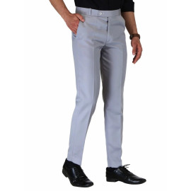 Solid Men Light Grey Poly Viscose Formal Trouser, Regular Fit