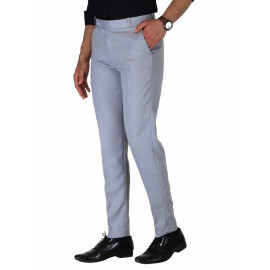 Solid Men Light Grey Poly Viscose Formal Trouser, Regular Fit