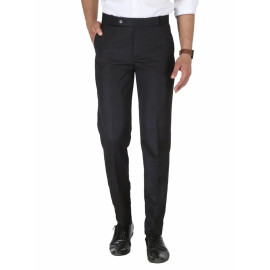 Solid Men Black Poly Viscose Regular Fit Formal Trouser