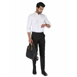 Solid Men Black Poly Viscose Regular Fit Formal Trouser