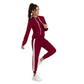 Women's Knitting Stretchable Solid Hooded Neck Full Sleeve maroon Track Suit 