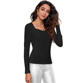 Women's Plain Square-Neck Blouse, Full Sleeve top for Women Stylish Western