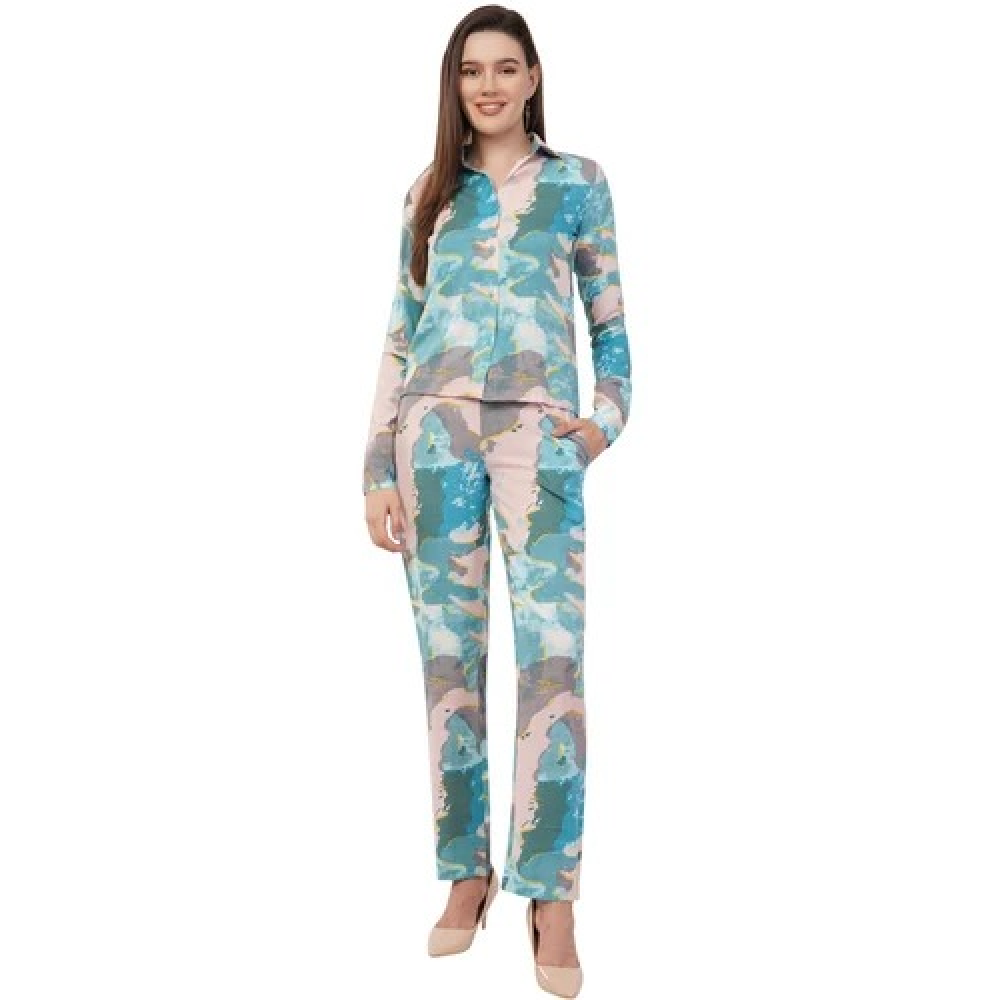 Women Printed Co-ord Set blue colour