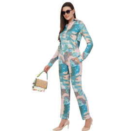 Women Printed Co-ord Set blue colour