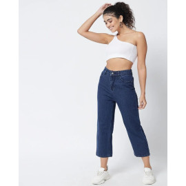 Regular M Moddy 551HW Straight fit High Rise Dark Blue Jeans for Girls, Button and Zip