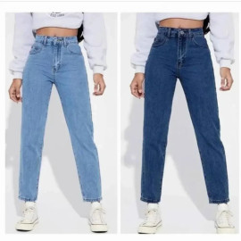 Blue Denim Womens Mom Fit Jeans, Zipper, High Rise