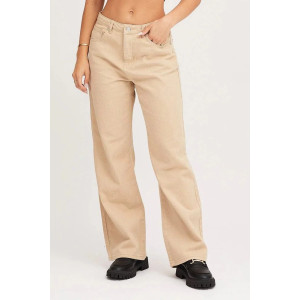 Womens Beige Cotton Straight Fit Jeans