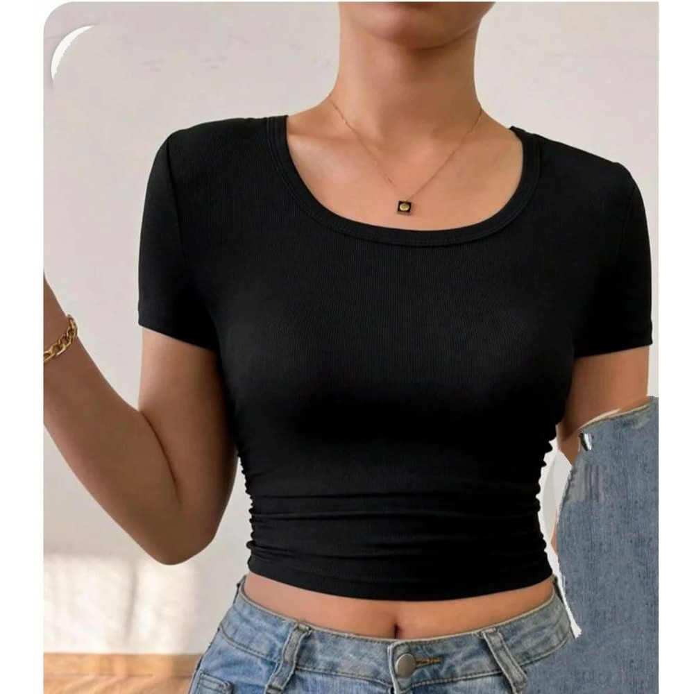 Black Cotton Blend Crop Top