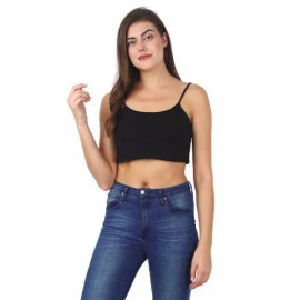 Cotton Ladies Plain Black Crop Top, Machine wash