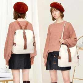 Comfabie Fashion White Leather Backpack for Women Handbag for women Shoulder bag Ladies Backpack Purse | Dailyuse Backpacks for women