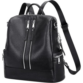 Comfabie Fashion Black Leather Backpack for Women Handbag for women Shoulder bag Ladies Backpack Purse | Dailyuse Backpacks for women