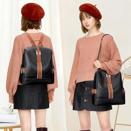 Comfabie Fashion Black&Brown Leather Backpack for Women Handbag for women Shoulder bag Ladies Backpack Purse | Dailyuse Backpacks for women