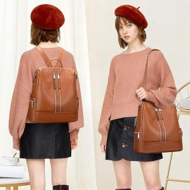 Comfabie Fashion Brown Leather Backpack for Women Handbag for women Shoulder bag Ladies Backpack Purse | Dailyuse Backpacks for women