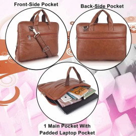 Brown Leather Laptop Handbag, Capacity