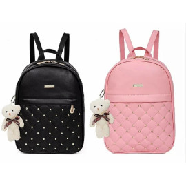 Female Ladies Pink Plain Nylon Backpack