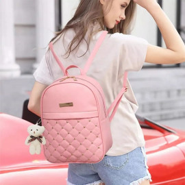Female Ladies Pink Plain Nylon Backpack