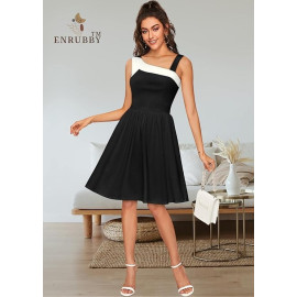 ENRUBBY Woman's One Shoulder Cross Neck White Patti Knee Length Dress