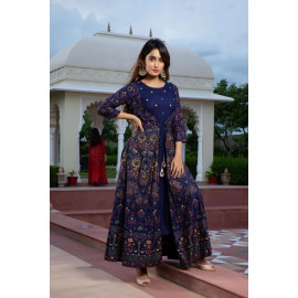 Trending & Pretty Long Gown with Beautiful Front Mirror Embroidery and Floral Print for Women's and Girls