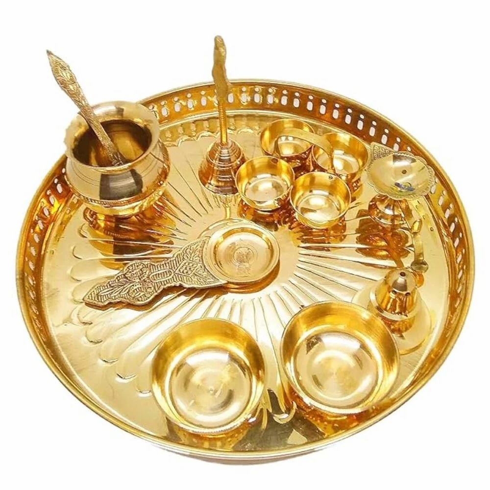 Brass Puja Thali Set (with diya and accessories) – Divine Mantra