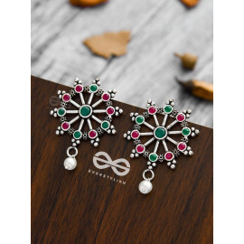 Steering My Own Ship' - Embellished Oxidised Earrings (Ruby-Emerald)