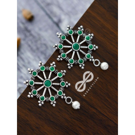 Steering My Own Ship' - Embellished Oxidised Earrings (Emerald Green)