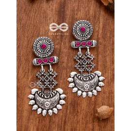 A Bohemian Statement (Ruby Red) - Embellished Oxidised Earrings