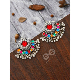 A Bohemian Tale - Embellished Oxidised Earrings (Multicoloured)