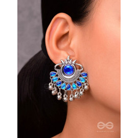 A Bohemian Tale - Embellished Oxidised Earrings (Teal Blue)