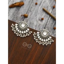 A Bohemian Tale - Embellished Oxidised Earrings (White)