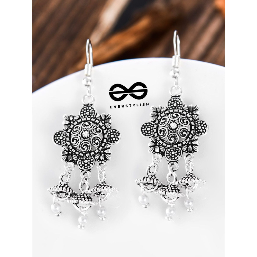 A Delightful Floral Artwork - Oxidised Boho Earrings