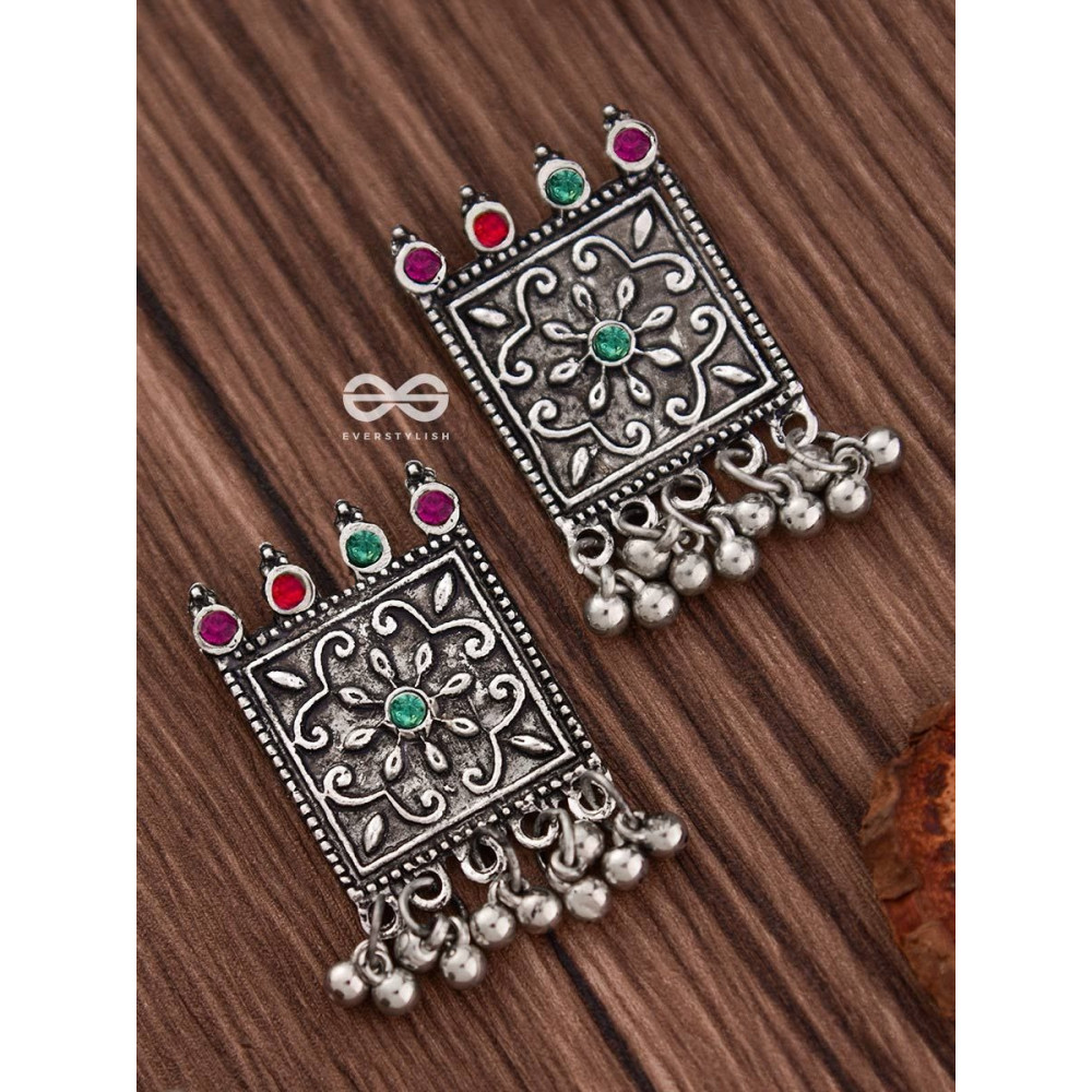 A Floral Ecstasy (Multicolour) - Embellished Oxidised Earrings