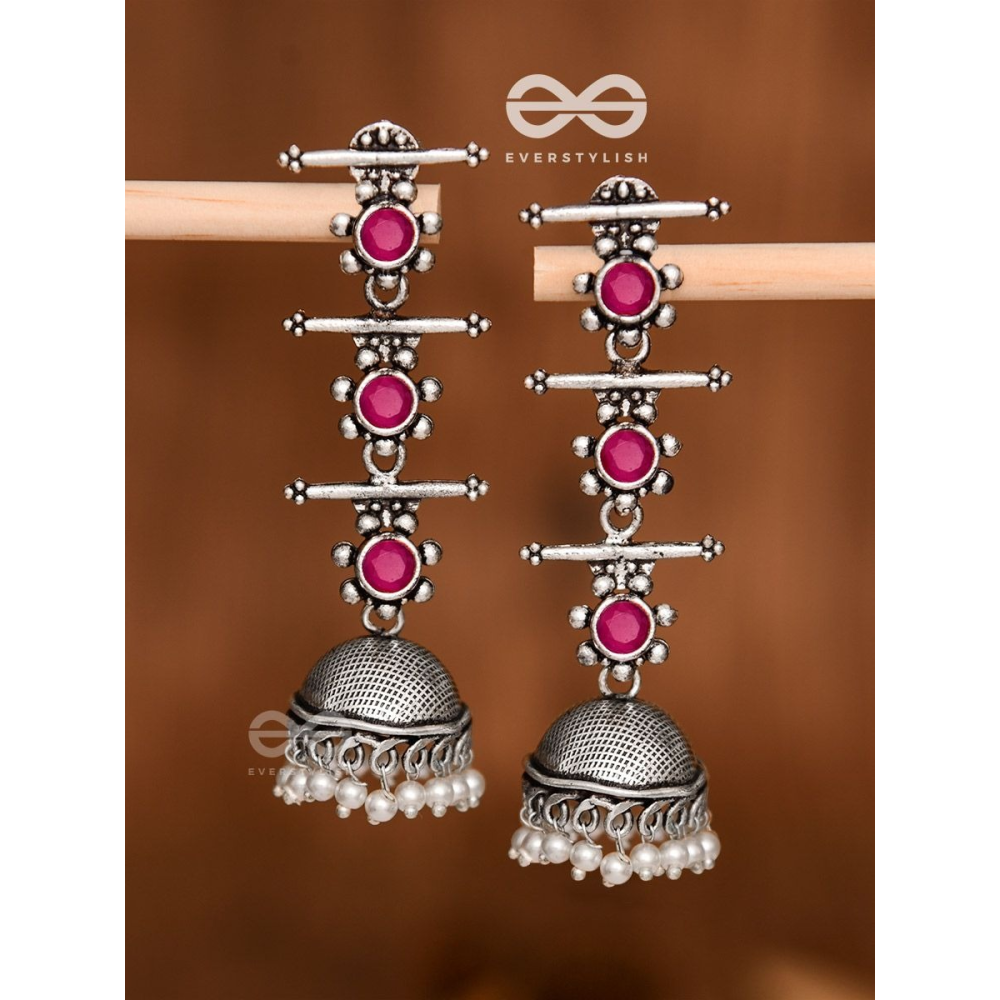 The Elegant Delight - Triple Layered Jhumkas (Ruby Red)