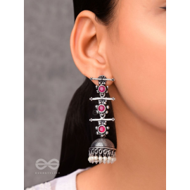 The Elegant Delight - Triple Layered Jhumkas (Ruby Red)