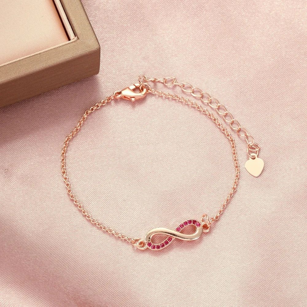 925 Silver Fashion Bracelets Infinity Pink CZ Stone Rose gold Plated Bracelet For Women Casual