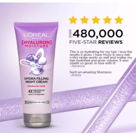 L'Oréal Paris Hyaluron Moisture 72H Hydra Filling Night Hair Cream | For Dry & Dehydrated Hair (180 ml)