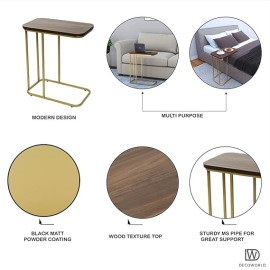 Premium Metal Side Table with Wooden Top | Elegant Golden Finish | Perfect for Living Room, Sofa Side or Bedside Stand