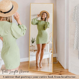 Elegant Aluminum Cheval Mirror,  5 Ft Full-Length Mirror with Stand & Sleek Golden Frame, Vertical Display for Bedroom & Living Room